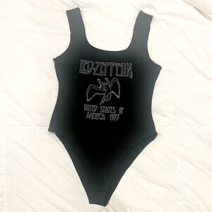 Iconic Led Zeppelin USA 1977 tour graphic on an officially licensed bodysuit